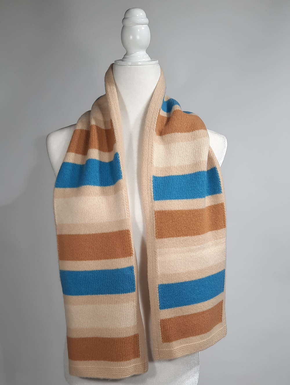 GAP 100% Lambswool Camel, Turquoise & Tan Knit Scarf, 55" long